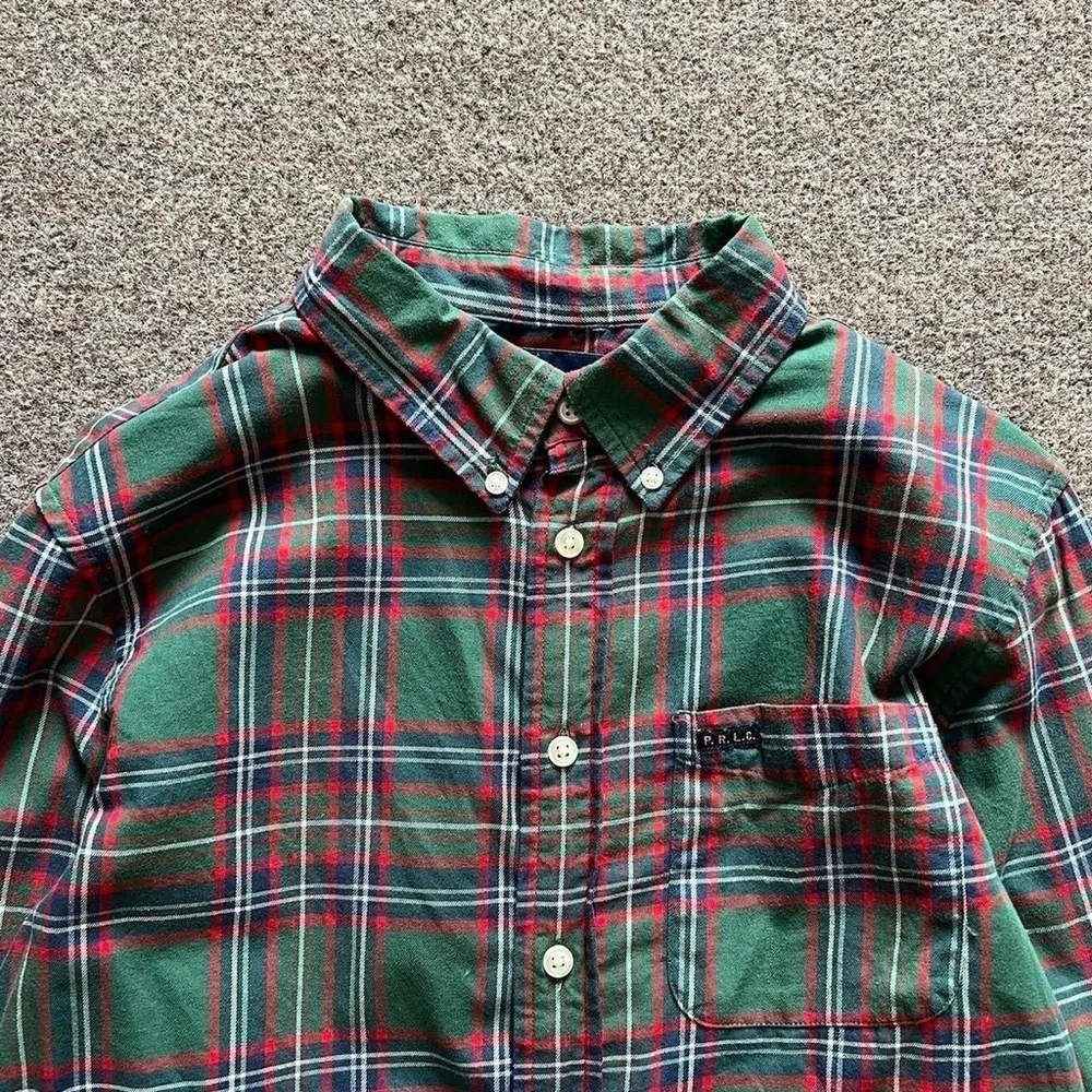 Ralph Lauren Green Plaid Button Down Long Sleeve Shirt Custom Fit Boys L (14-16)